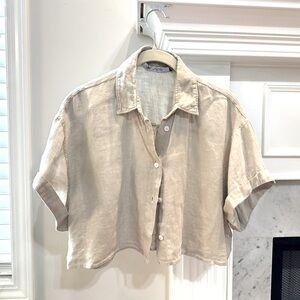 Zara Cropped 100% Linen Shirt